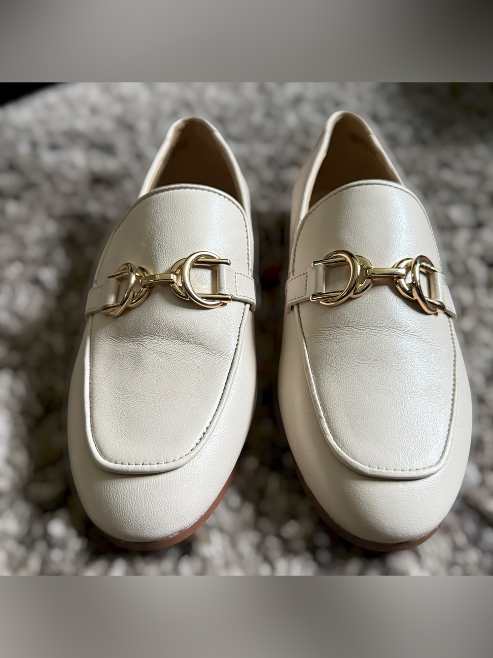 ANN TAYLOR Cream Leather Loafers with Gold-Tone Bit Size 7 Women - Picture 6 of 12